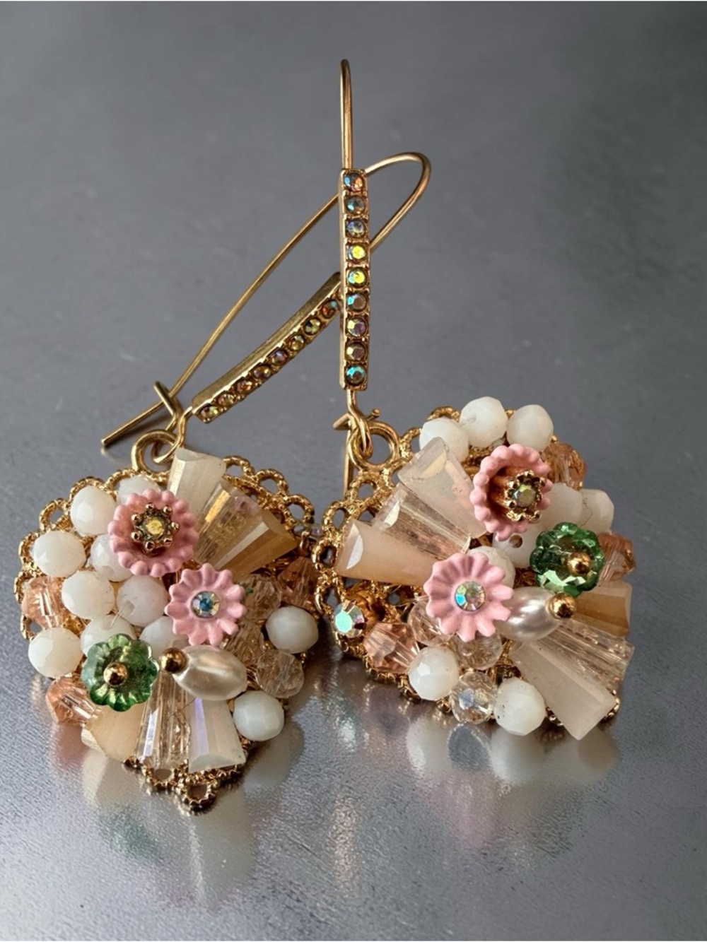 Betsey Johnson Gold-Tone Floral Cluster Heart Drop Earrings